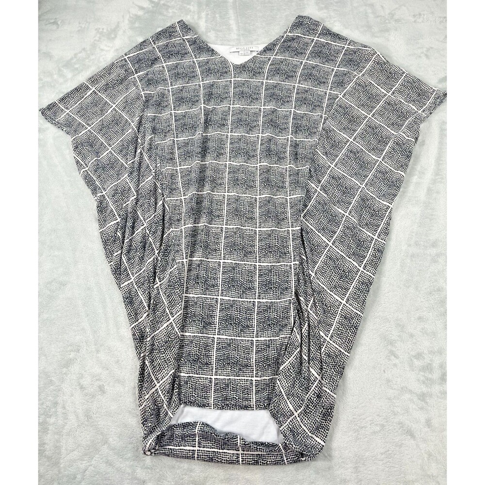 Bella Luxx Windowpane Check Knit Caftan Coverup Shift Dress Black/White XS/S